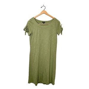 Talbots Neutral Olive Green Cotton Short Tie Sleeve Mini Shift Dress XS‎
